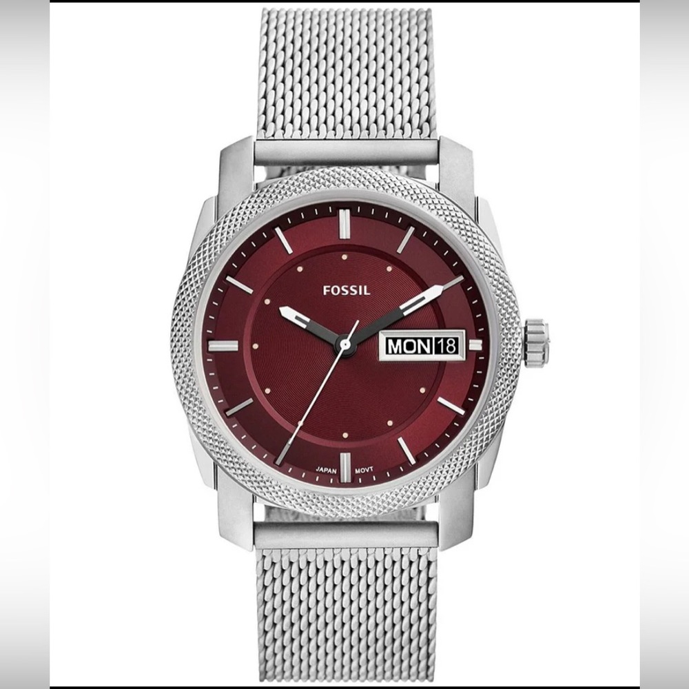 Men's Machine Three-Hand Stainless Steel Mesh Bracelet Watch by Fossil